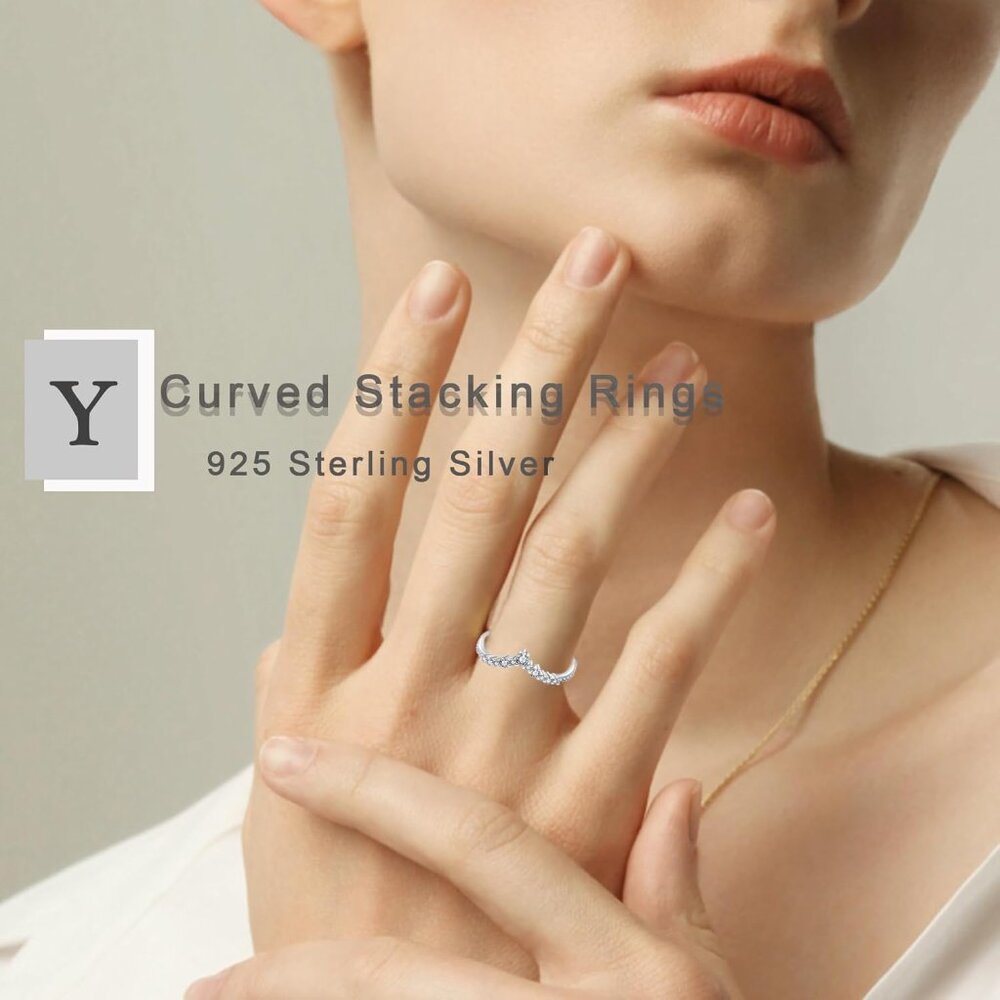 925 Sterling Silver V-Shape Stackable Wedding Ban… - image 3